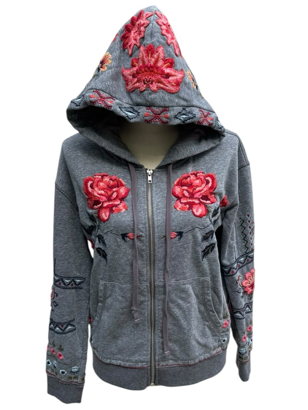 Driftwood Embroidered Floral Zip Hoodie Boho Western Jacket Medium - Picture 3 of 9